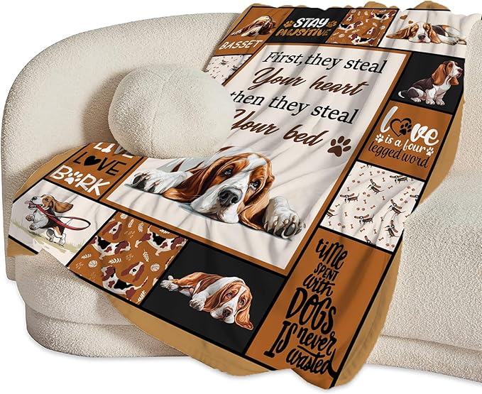 Basset Hound Blanket Ultra Soft Cozy Cute Dog Throw Blanket Fleece Fuzzy Plush Bedding Blanket Basset Hound Lovers Gifts for Women Girls Adults Couch Sofa 80"x60"