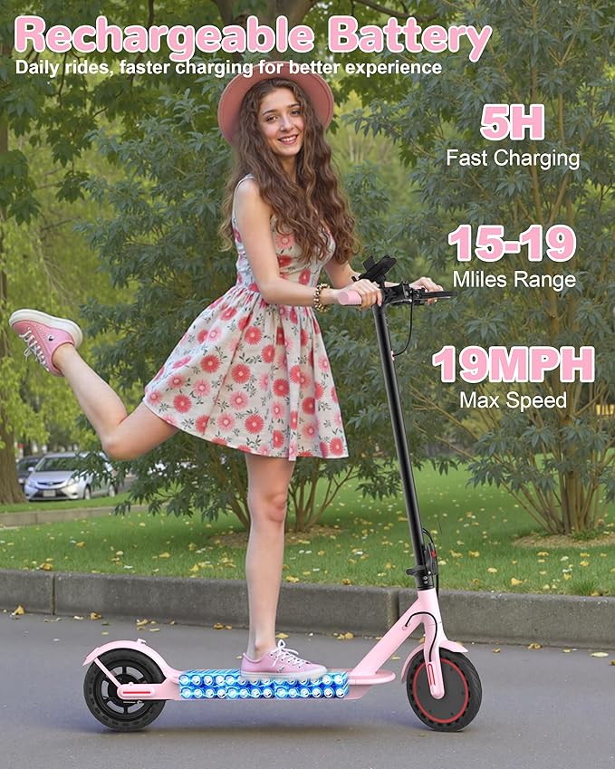 Electric Scooter Adults, Powerful 350W E-Scooter, Max 19 Mph & 15-19 Miles Range Scooters, Folding Scooters with 8.5" Solid Tires, Commuting Scooter Kick Scooter with APP Control (Seats Optional)