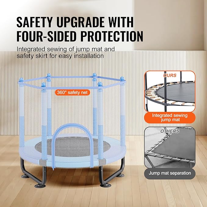 VEVOR 5FT Trampoline 50"/55"/56 * 35" for Indoor/Outdoor use for Toddlers, Foldable Mini Baby with Foam Handle, Recreational Birthday Gift