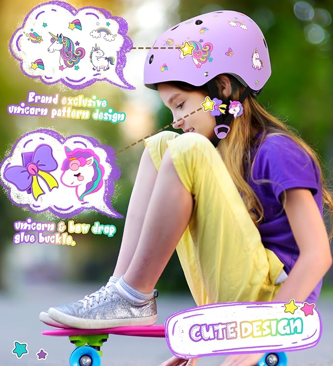Kids Bike Helmet for Girls 3-5-8-14, Unicorn Adjustable Toddler Helmets for Bicycle, Roller Skating, Skateboard, Scooter, Skiing