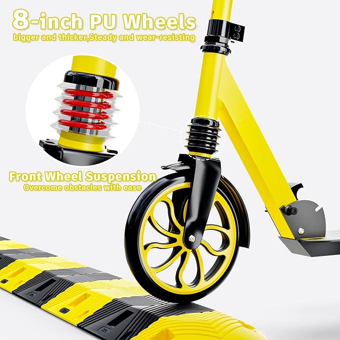 PHOEROS Kick Scooter for Kids Ages 6-12,Teens & Adults, Youth. Lightweight Aluminum Kick Scooter for Teens Adults Boys Girls with 8 inch Big Wheels, Foldable, 3 Height Adjustable, Shock Absorption.