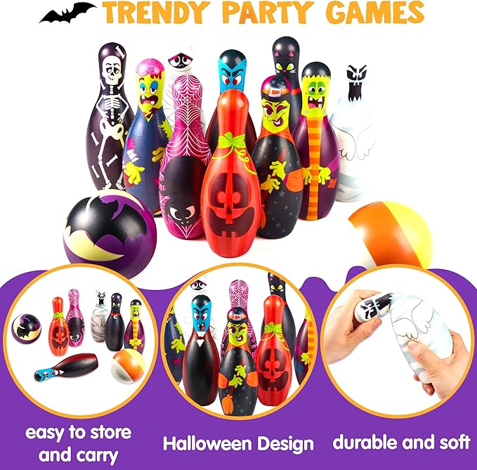 JOYIN Halloween Foam Bowling Set for Kids Toys Party Supplies, Get-Together Party, Game Day Events, Indoor Outdoor Toy Game with 10 Pins & 2 Balls Fun Sports Games, Birthday Parties