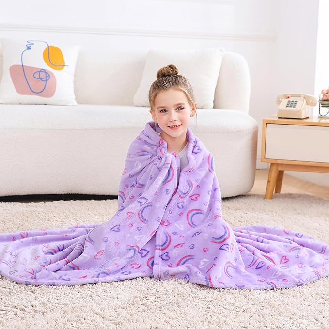 Softan Rainbow Blanket for for Girls, Soft Cozy Flannel Kids Throw Blanket for Boys and Girls, Cute Kids Blanket for Sofa Couch Bed, Christmas Birthday Gift, 50x60 Inches