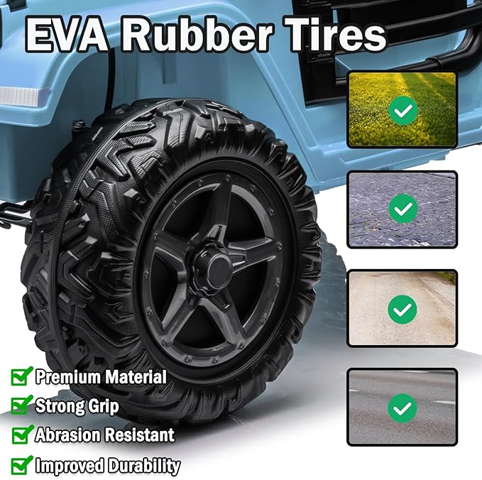 NEWQIDA 24V 2 Seater Ride on Car w/Remote Control 4wd Kids Electric Vehicles Ride on Toys Car, EVA Tires Wheels, 20" Spacious Seat, LED Lights, Music, Spring Suspension, 4x200W Motors, GrayBlue