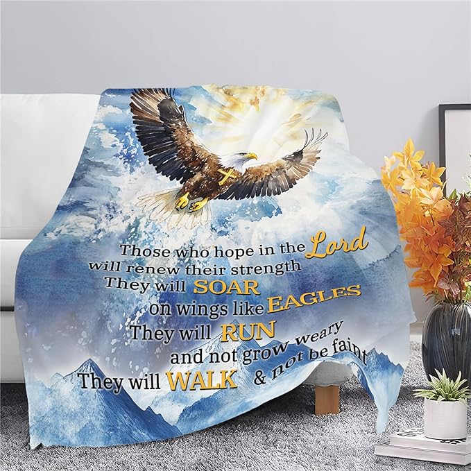 Bald Eagle Blanket Christian Faith Religious Bible Verse Inspirational Scripture Throw Catholic Spiritual Gifts for Adults Women Men Kids Girls Boys Plush Fuzzy Fleece Blanket Decor 40''X50''