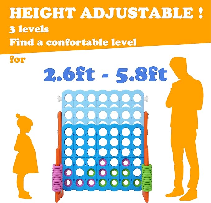 SDADI Jumbo 4 in a Row Game, 4-to-Score Giant Game Set with Adjustable Height (2.5-3.5 FT) for Kids & Adults, Indoor/Outdoor Connect Game with Quick-Release Slider, Perfect for Family and Party Games