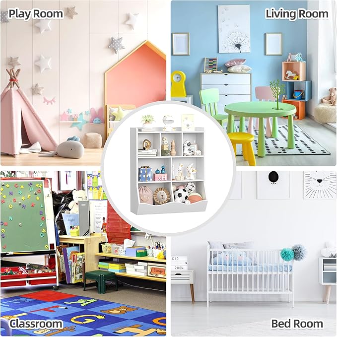 GarveeHome White Toy Storage Cabinet, Three-Tier Kids Bookshelf and Bookcase for Storage Books and Toys, Multi Shelf with Cubby Organizer for Bedroom and Playroom