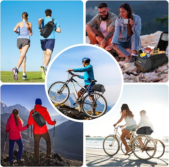 WOTOW Reflective Rear Rack Bag, Water Resistant Bike Saddle Panniers for Bicycles Ebike, 8L Trunk Cycling Back Seat Cargo Carrier Storage Pouch With Shoulder Strap for Travel Commute