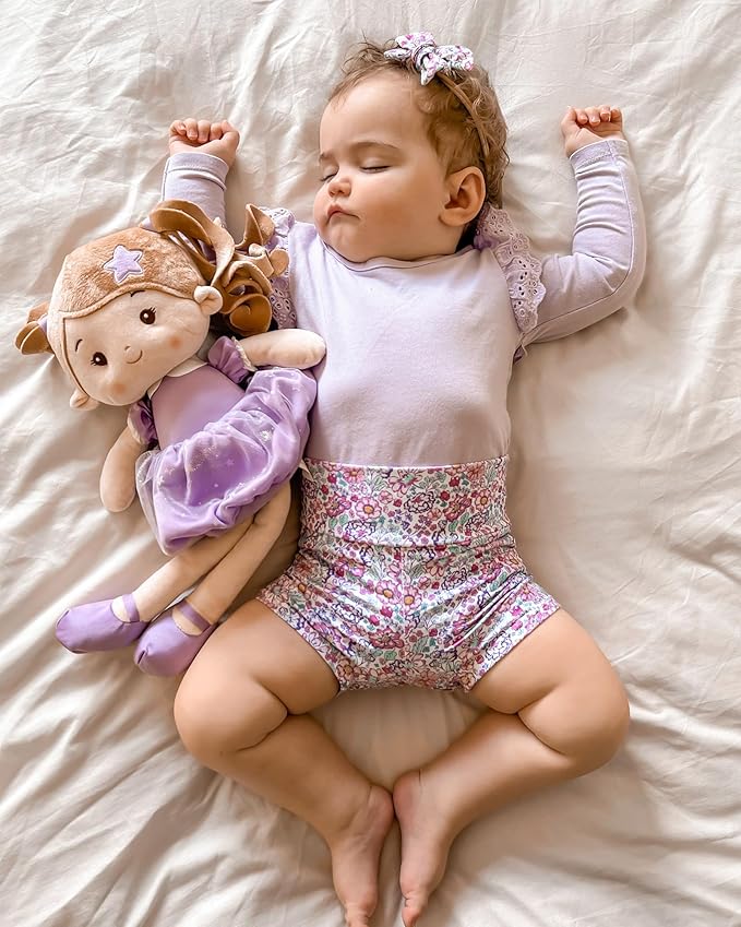 LeyaDoll Soft Baby Doll Toys (16''), My First Baby Rag Doll for 1 Year-Old Girl Birthday Gift, Christmas Plush Toys Gift for Toddler Kids Infants -Starlet Purple