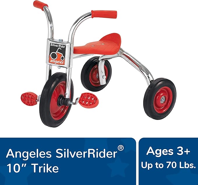 SILVERRIDER Toddler Trike, Kids Tricycle for Preschool, Daycare, Playground Kids Tricycles, Rubber Tires, Silver/Black, 10" Trike