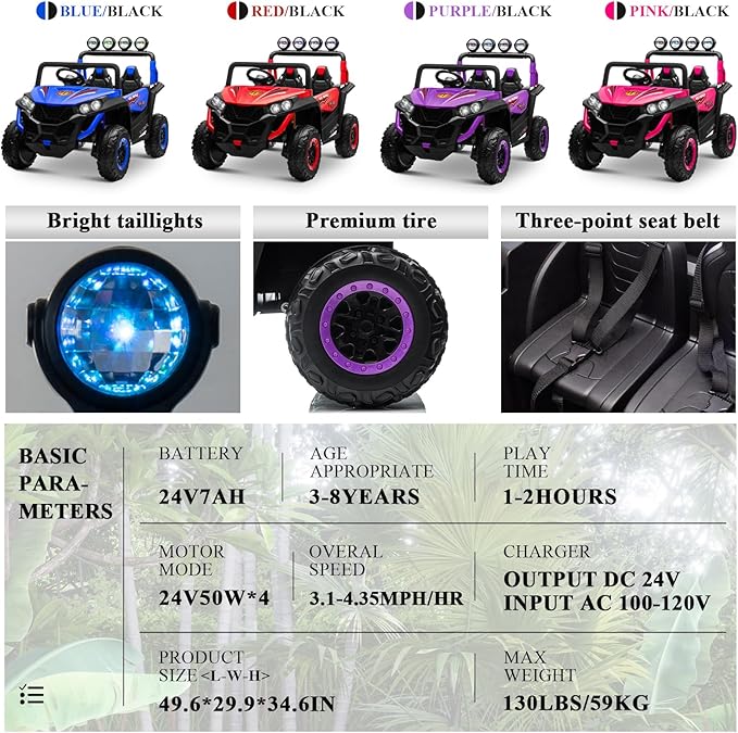 OTTARO 2 Seater Ride on Car Truck,24V Electric Vehicle Car for Kids 3-8 Years,200W Motors,4 Shock Absorbers, Music Play,Bright Light, Remote Control(Purple)