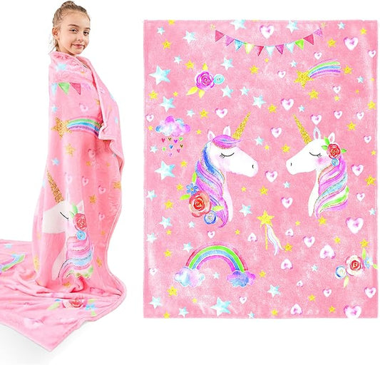 Wajade Unicorn Gifts for Boys Girls - Unicorn Blanket Birthday Christmas Decor for Kids Age 3 4 5 6 7 8 9 10 11 12 Years Old Teens Child Toddler Throw Light Grey 60"x80"