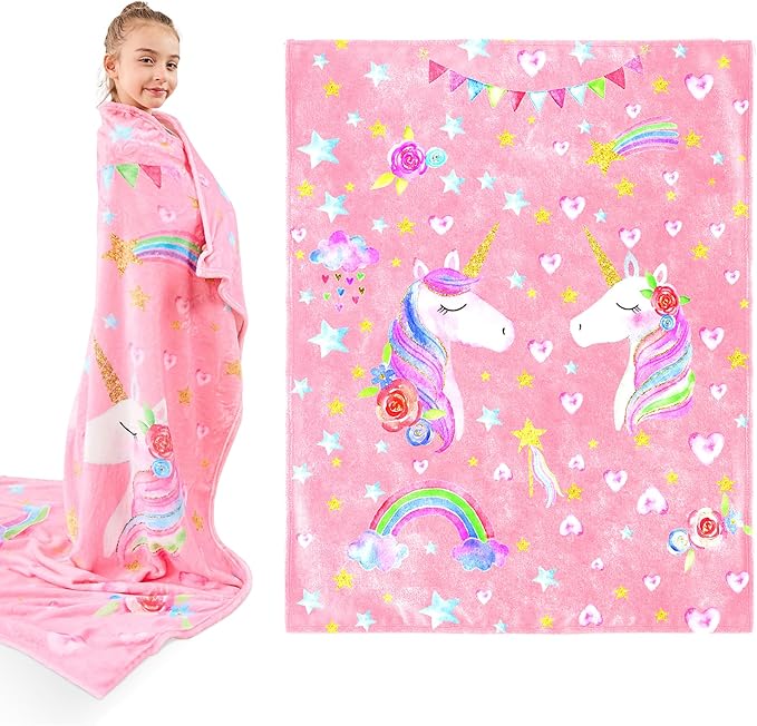 Wajade Unicorn Gifts for Boys Girls - Unicorn Blanket Birthday Christmas Decor for Kids Age 3 4 5 6 7 8 9 10 11 12 Years Old Teens Child Toddler Throw Light Grey 50"x60"