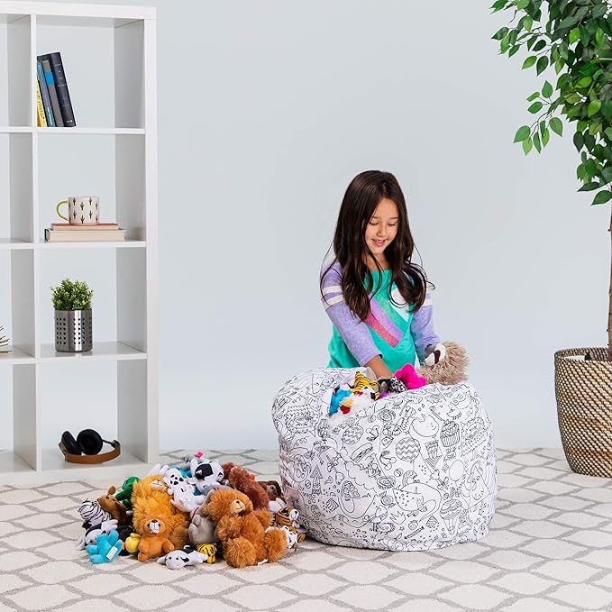 Posh Stuffable Kids Stuffed Animal Storage Bean Bag Chair Cover - Childrens Toy Organizer, Medium 27" - Fun Coloring Fabric