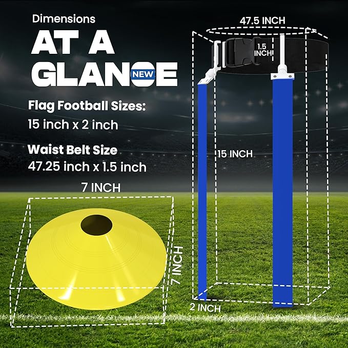 Gameday Flag Football Set – Kits for 2–14 Players w/Belts, Agility Cones & Carry Bag – Available in Multi Colors & Sizes