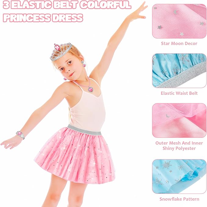 Princess Dress Up Toys & Jewelry Boutique, Costumes Set incl Color Skirts, Shoes, Crowns, Accessories, Girls Role Play Gift for 3 4 5 6 Year old Girl Toddler B-day Party Favors