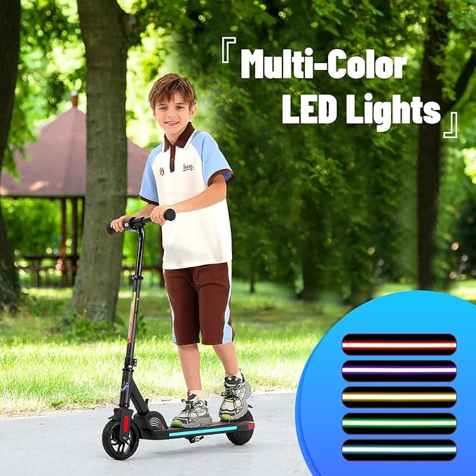 Caroma Electric Scooter for Kids Ages 6-14, 180W/150W Motor & 10 Mph, 85 Mins Ride Time, Adjustable Height & Speed, LED Display & Colorful Lights, Kids Electric Scooter, Best Gifts for Girls and Boy