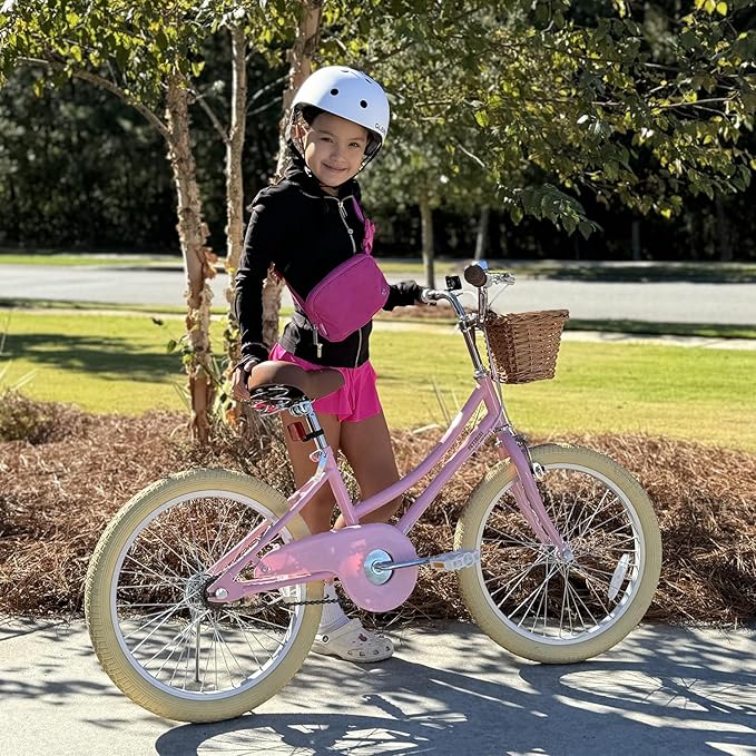 Petimini Girls Bike with Basket for 2-12 Years Old Kids, 12 14 16 18 20 Inch Bicycle with Bell Training Wheels Basket, Multiple Colors