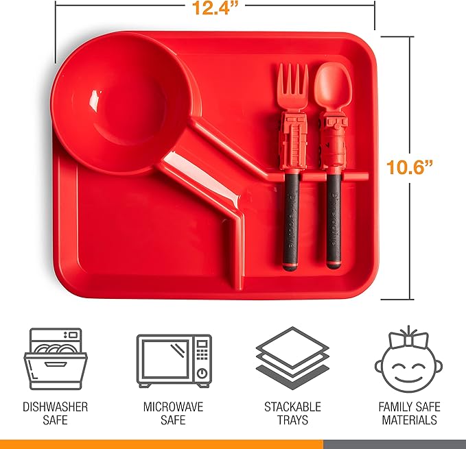 Dinneractive Dining Set For Kids - 3PC Red Firefighter Dinnerware - Fire Truck Utensils - Toddler Plates - Baby Dishes