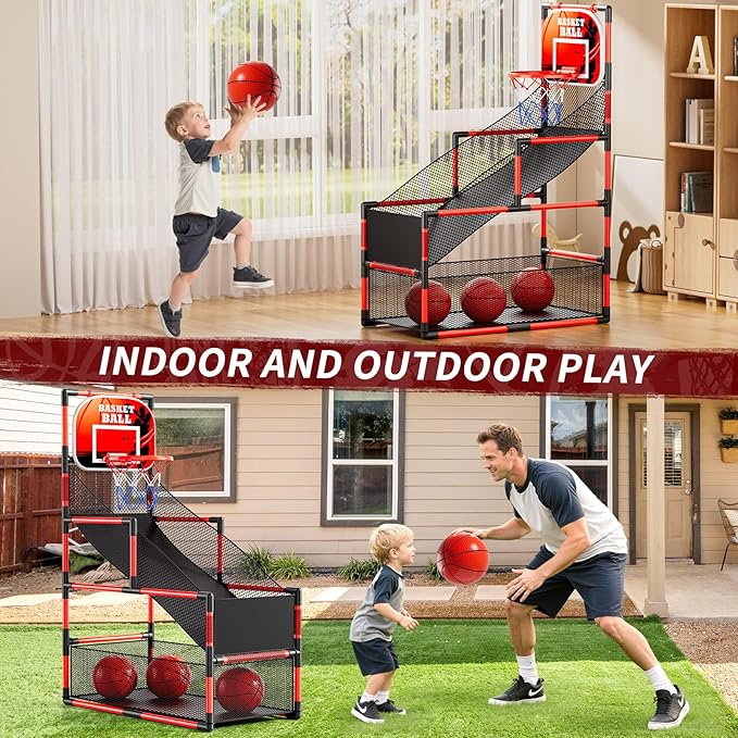 Arcade Basketball Game Set for Kids 3-12 Years Old, Kids Basketball Hoop with 4 Balls & Pump, Indoor Outdoor Sports Play Toys, Basketball Games Toys, for Boys Girls Teens