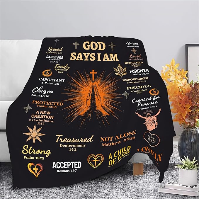 Bible Verse Blanket Spiritual Prayer Christian Faith Throw Inspirational God Says I Am Scripture Religious Gifts for Women Men Adults Girls Soft Cozy Plush Fuzzy Fleece Blanket Decor 40''X50''
