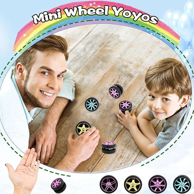 28 Pcs Wheel Yoyos Plastic Yo-Yo Toys Mini Yo Yo in Assorted Colors for Kids Beginners Adults Teens Birthday Racing Party Favors Holiday Stocking Fillers Classroom Prizes