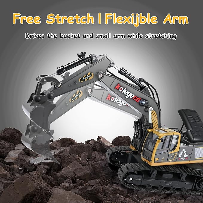 kolegend Remote Control Excavator Toy 16 Inch, 9 Channel RC Construction Vehicles Hydraulic Haulers Digger Toys Gift for 6 7 8 9 10 Years Old Kids Boys