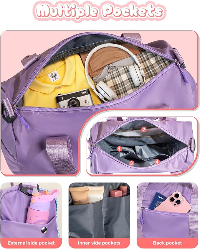 Kid Birthday Gift for Girls-Girl Gym Bag with Shoe Compartment, Kid Personalized Weekender Overnight Bags, Initial Travel Tote with Makeup Pouch, Preppy Stuff Gifts for Kids (Letter F)