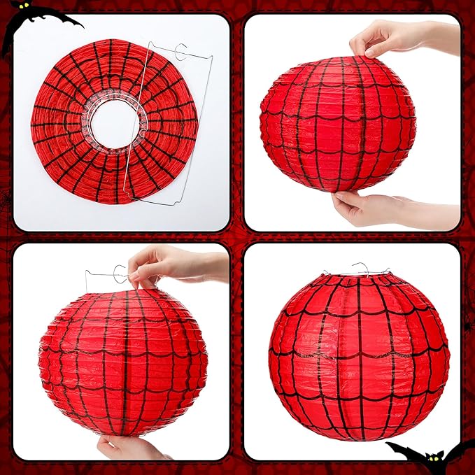 Bencailor 13 Pcs Sports Paper Lanterns Sport Themed Paper Soccer Baseball Football Basketball Lanterns for Indoor Outdoor Sport Themed Birthday Party Decoration (Spider Web)