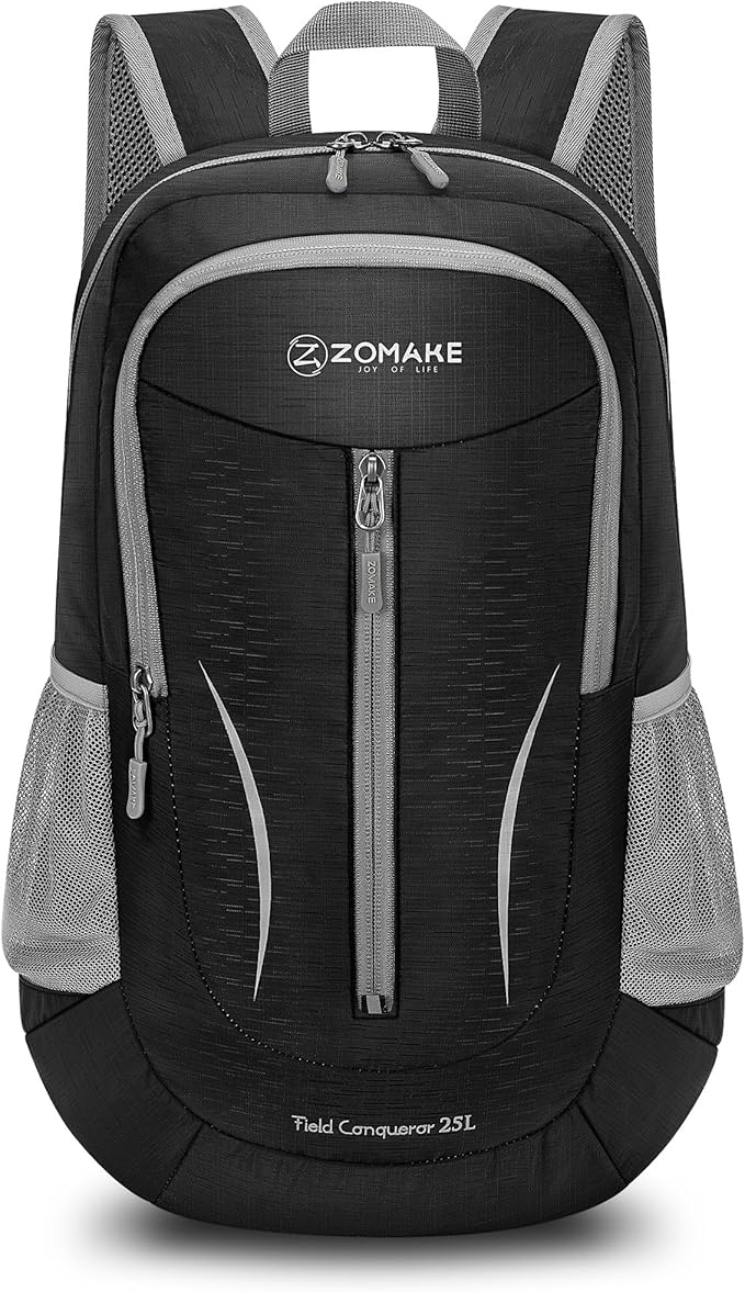 ZOMAKE Ultra Lightweight Packable Backpack 25L, Foldable Hiking Backpacks Water Resistant Small Folding Daypack for Travel(Solid Black)