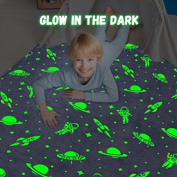 Astronauts Gifts Toys for Boys Kids, Glow in The Dark Astronauts Blanket,Birthday Presents Decor for Kids Age 3-14 Year Old Son Teen Child Toddler Luminous Christmas Bedroom Blanket 50"x60"