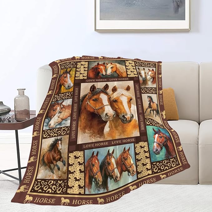 Horse Throw Blanket Horse Stuff Gifts for Kids Girls Boys Adults Women Men Soft Cozy Warm Plush Fluffy Fuzzy Fleece Blanket Decor 50''X60''