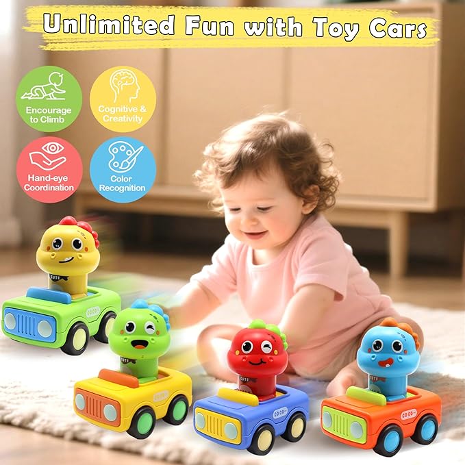 Pbooo Toys for 1 Year Old Boy, Press and Go Car Toys for Toddlers 1-3, Push and Go Animal Toy Cars Set, Birthday Gifts for 1 2 Year Old Boys, Baby Toys 12-18 Months
