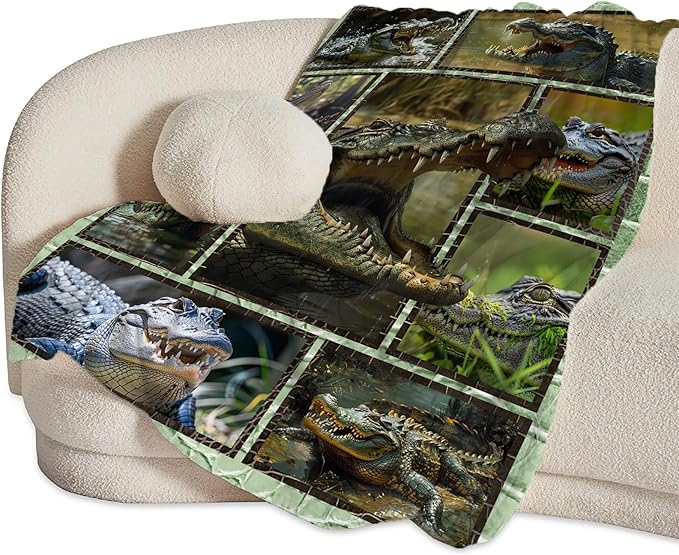 Crocodile Blanket Alligator Throw Blanket Cozy Plush Fleece Flannel Animal Blankets Lightweight Fuzzy Party Gifts for Girls Boys Women Men 80"X60"