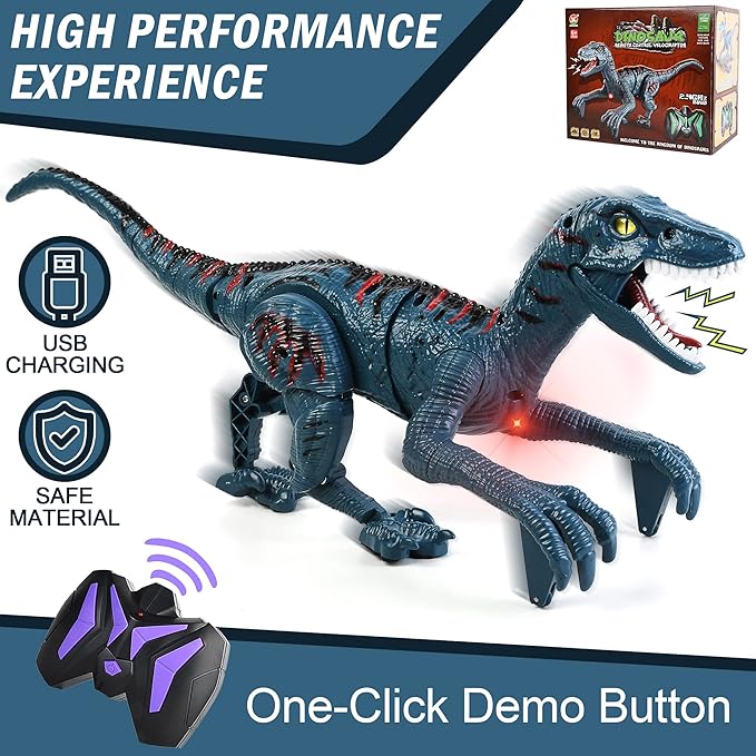 Large Remote Control Dinosaur Toys Kids - Jurassic Velociraptor Toys Imitates Walking and Sounds - Robot Toys That Can Sing, Shaking Head and Tail