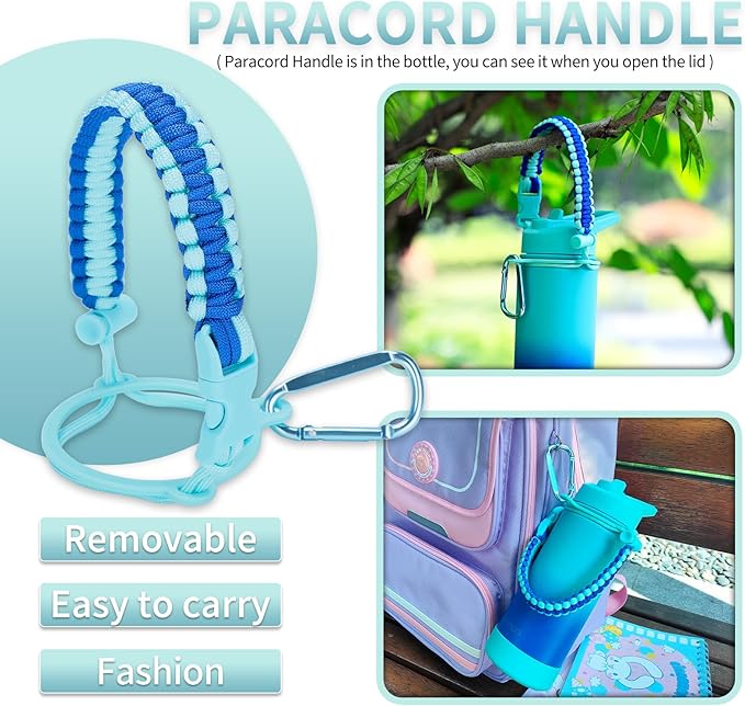 Mininoo Boys Water Bottle for School, 16oz Stainless Steel Insulated Metal Water Bottle with Straw Lid for Girls, Boys (Sky/Blue)