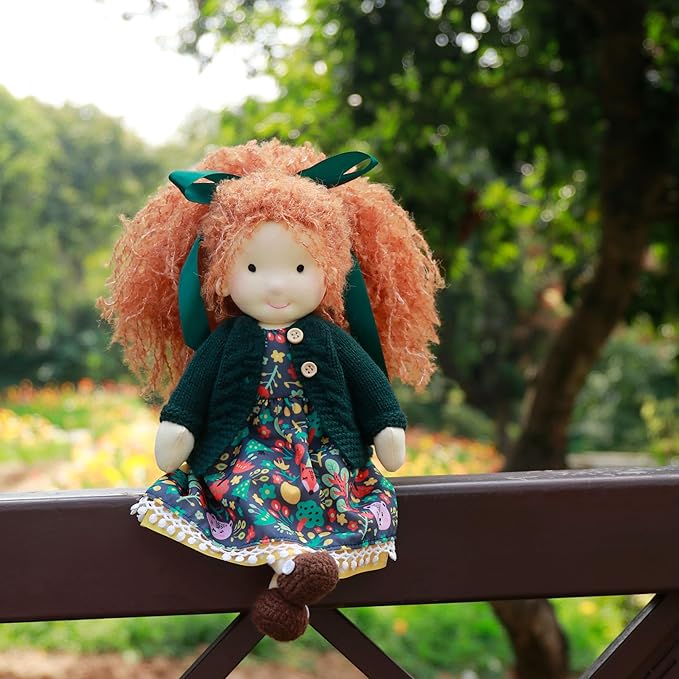 BlissfulPixie Handmade Waldorf Hanne 12" Soft Girl Rag Doll with Cute Stuffed Plush, Ideal First Doll for Babies & Toddlers