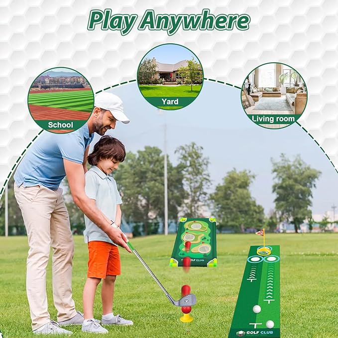 Liberry Kids Golf Club Set for 3 4 5 6 Years Old Boys Girls, Adjustable Toddler Golf Set with Putting Mat, Cornhole Board, Outdoor Indoor Sports Toy Christmas Birthday Gift