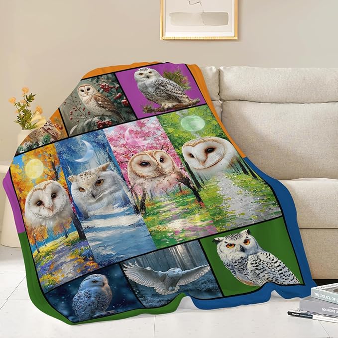 White Owl Throw Blanket White Owl Stuff Gifts for Kids Girls Boys Adults Women Men Soft Cozy Warm Plush Fluffy Fuzzy Fleece Blanket Decor 60''X80''