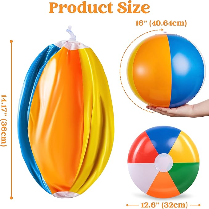 JOYIN 12 Packs 16" Inflatable Beach Balls, Large Rainbow Beach Balls Bulk for Pool Parties, Kids and Adults Summer Pool Party Toys, Beach Toys, Party Favors(16'')
