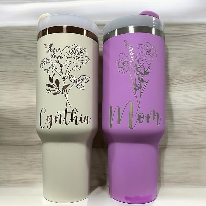 Stainless steel bottle 40oz water bottle Western tumbler Workout water bottle Gift for her New tumbler (Horizontal Name-Birth Flower)