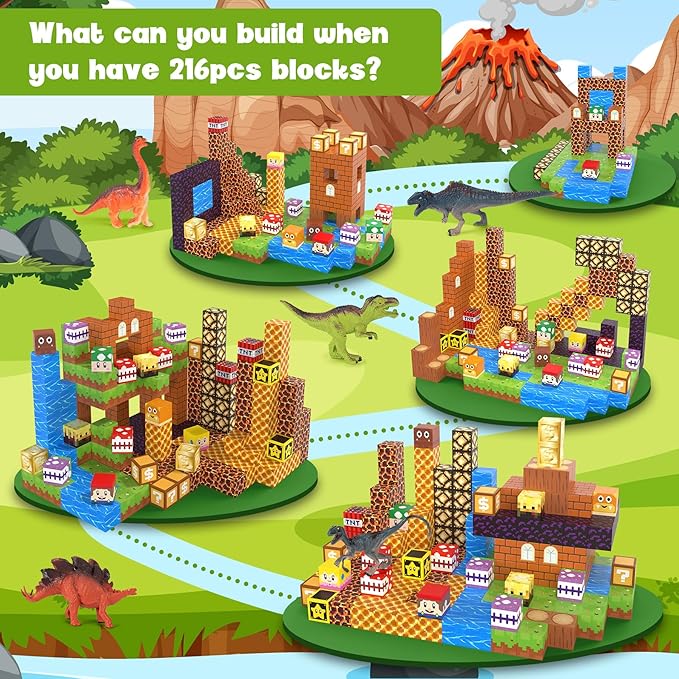 Magnetic Blocks 216Pcs Game Style, Magnetic Building Blocks Sensory Building Toys for 3-5 4-6 5-7 6-8 Year Old Boys Girls, Christmas Birthday Gifts for Boys & Girls Ages 3+