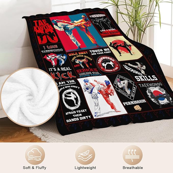 Taekwondo Blanket for Mens, Taekwondo Korea Fleece Blanket Gifts for Boys Girls, Warm Cozy Soft Flannel Stuff for Bed Sofa Couch 80" x 60"