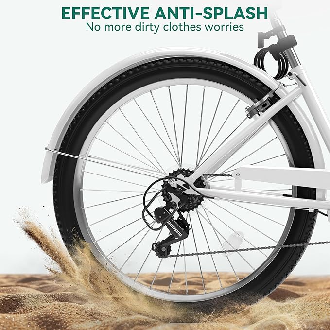 YITAHOME 24 & 26 Inch Beach Cruiser Bike, 7 Speed & Single Speed Commute Bike, Step-Through Bicycle for Adult Women & Men, Steel Frame Cruiser Bike with Full Front & Rear Fenders