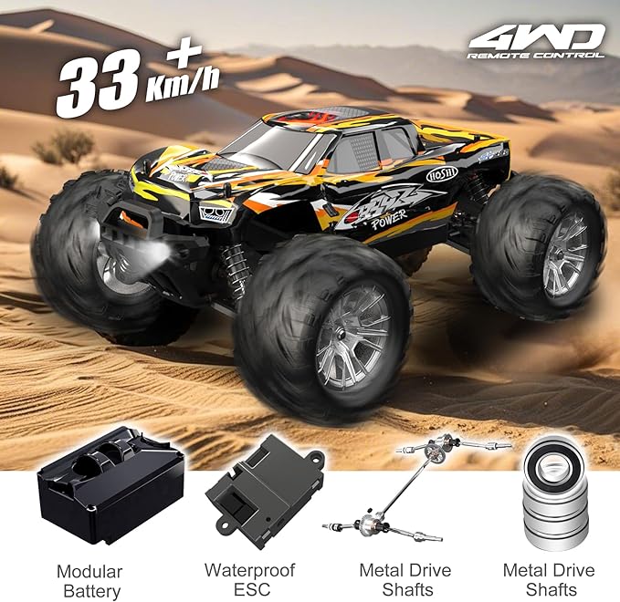 1:16 Scale All Terrain RC Car, 36 KPH High Speed 4WD Electric Vehicle with 2.4 GHz Remote Control, 4X4 Waterproof Off-Road Truck with Two Module Batteries