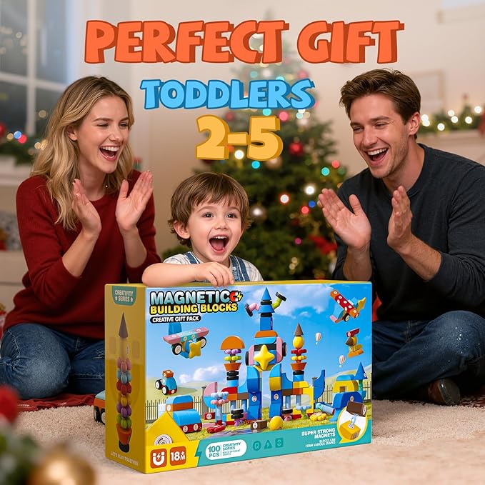 Joyfresh Foam Magnetic Blocks for Toddlers, 100pcs,Big Building Block for Kids 2 3 4 5 Years Old, Soft EVA Blocks Toys Gifts for Boys Girls