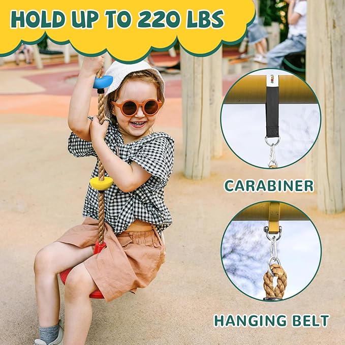 ZNCMRR Tree Swing Climbing Rope, Heavy Duty Swings Seat Replacement for Kids Disc Rope Climbing Swings Seat for Tree Indoor Outdoor Playground Swing Set Accessories(Red)