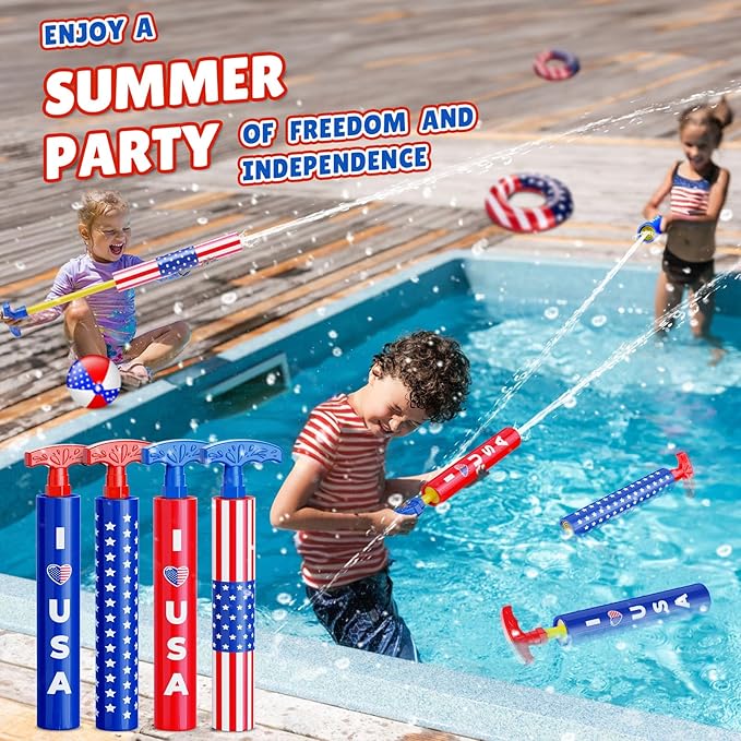 LQYoyz 4th of July Water Gun Independence Day 6 Pack Super Water Soaker Blaster Squirt Guns 40 Ft Water Shooter Swimming Pool Beach Summer Party Water Game Fighting Toys for Kids