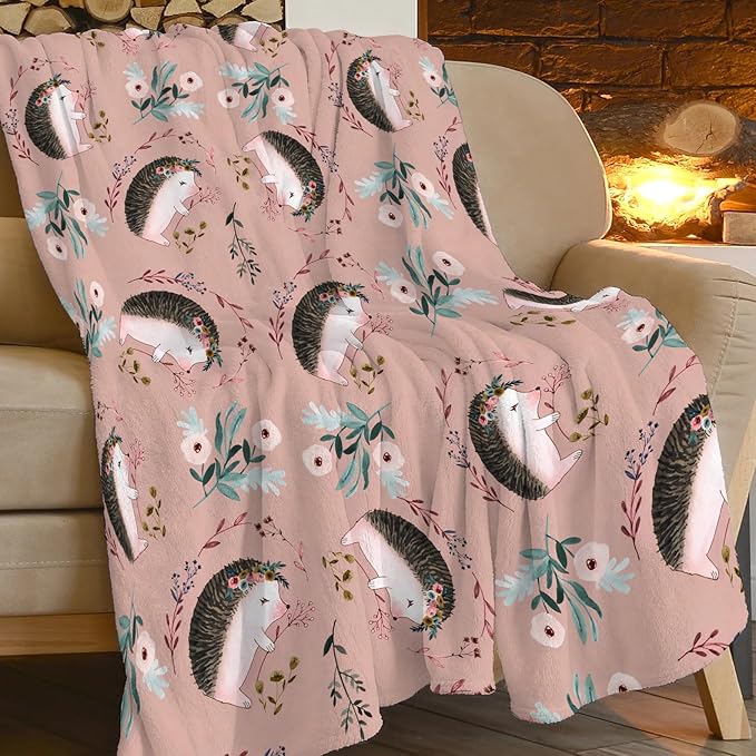 Ultra Soft Cozy Plush Hedgehog Throw Blanket - Hedgehog Lovers Gifts for Girls, Women, Kids & Adults - Lightweight Flannel Comfy Blankets for Nursery, Couch, Sofa - 80"x60"
