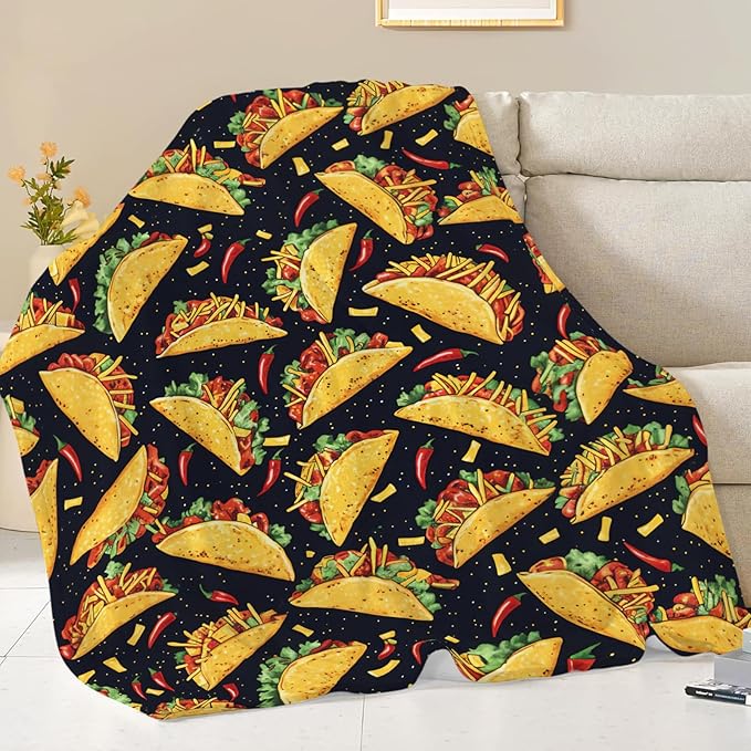 Taco Blanket for Women Girls, Taco Lovers Flannel Throw Blanket, Cozy Fleece Soft Stuff Food Blankets Gift for Kids Couch Sofa Bed 50" x 40"
